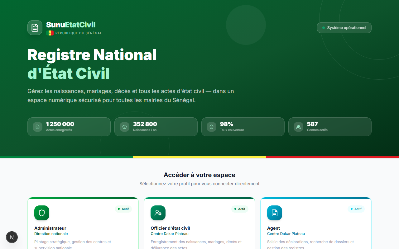 SunuEtatCivil - Page d'accueil